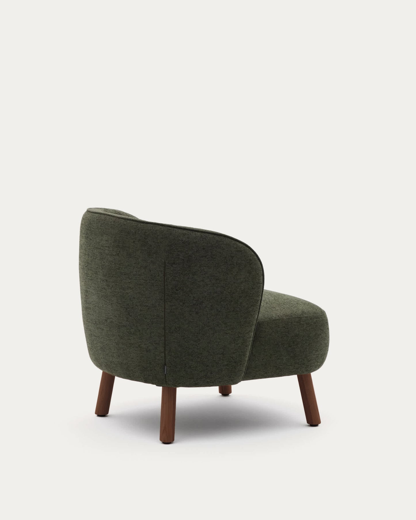 Poltrona Ulit in ciniglia verde e gambe in legno massiccio di frassino con finitura color noce