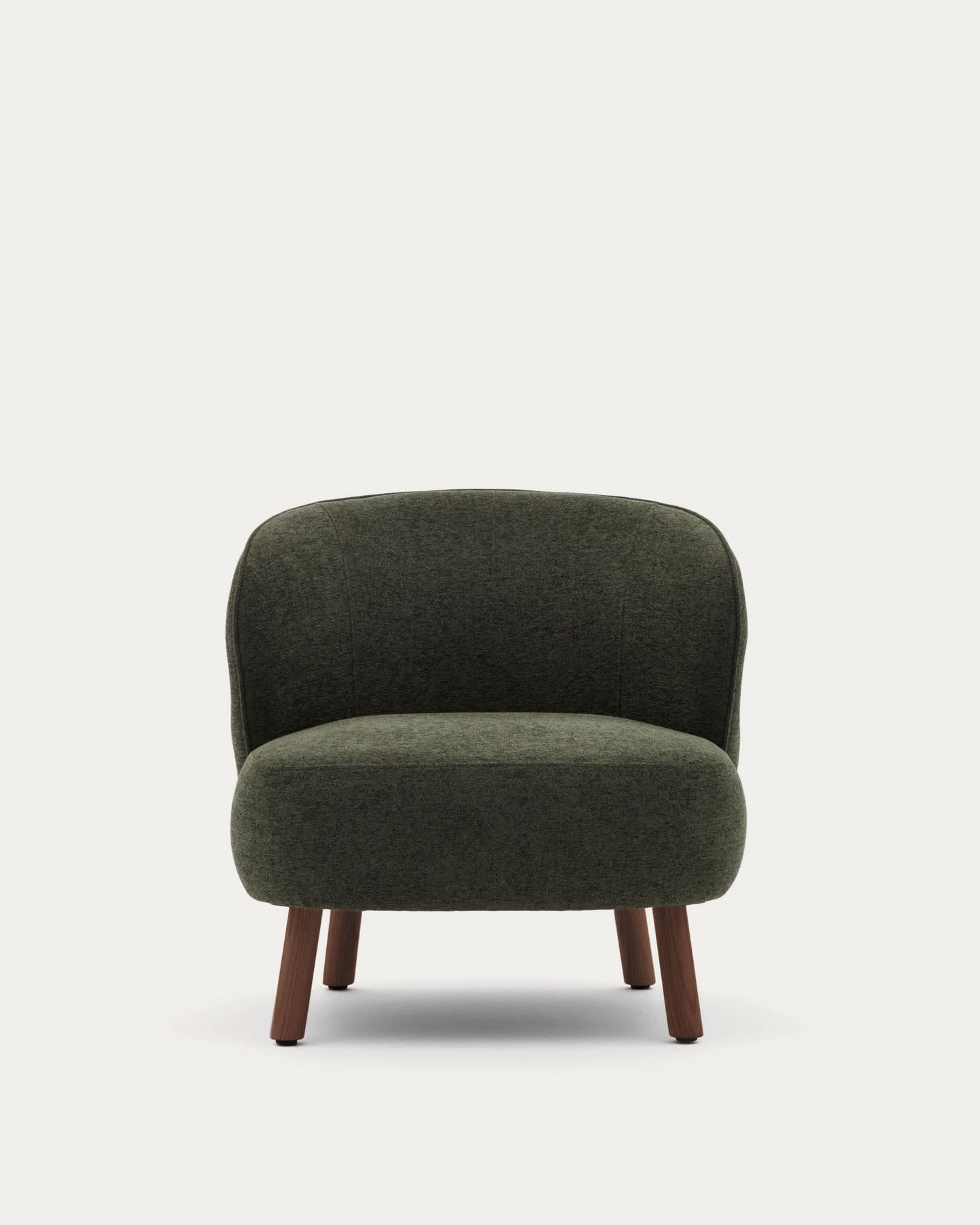 Poltrona Ulit in ciniglia verde e gambe in legno massiccio di frassino con finitura color noce