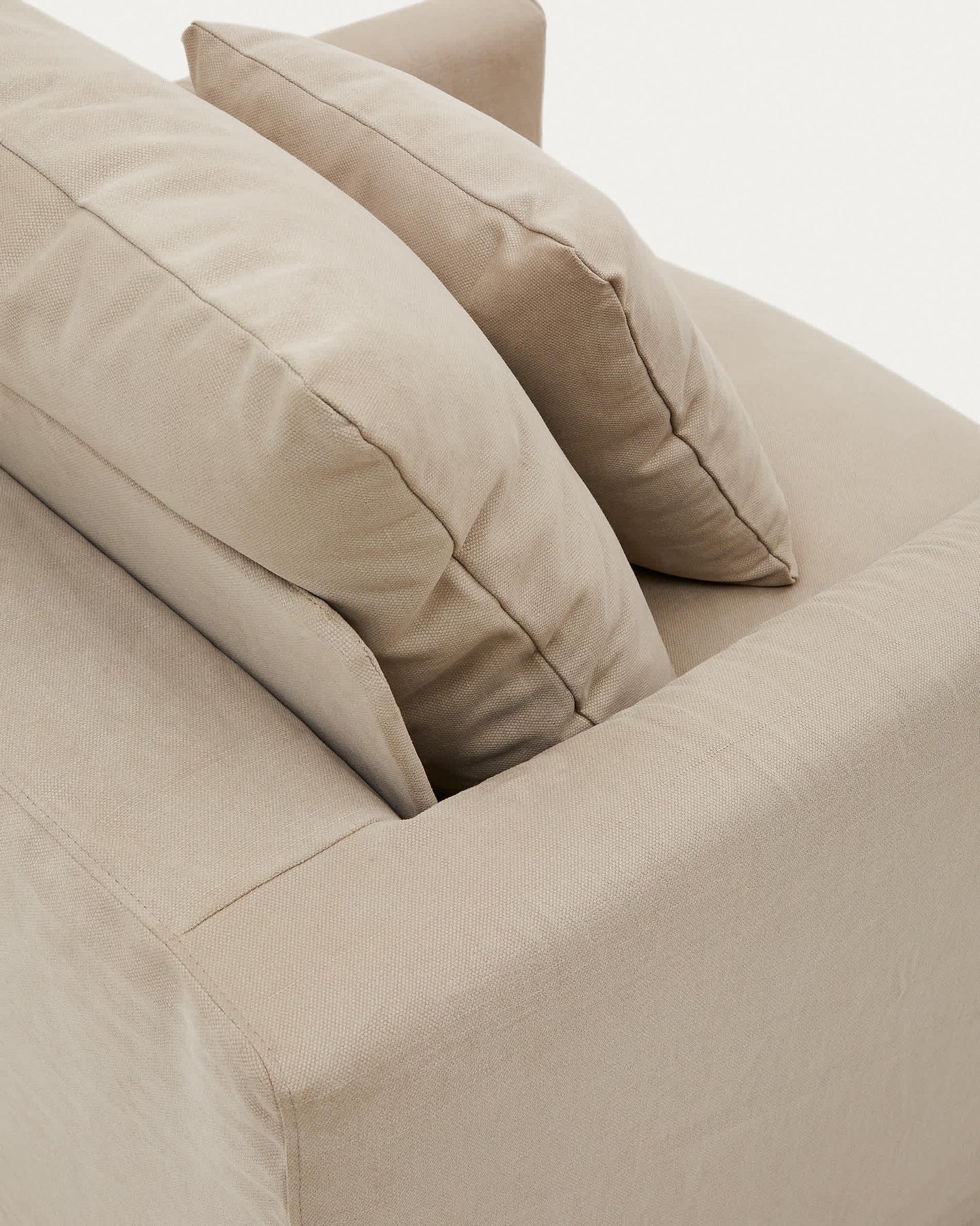 Poltrona sfoderabile Nora con cuscino in lino e cotone taupe 92 cm