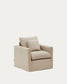 Poltrona sfoderabile Nora con cuscino in lino e cotone taupe 92 cm