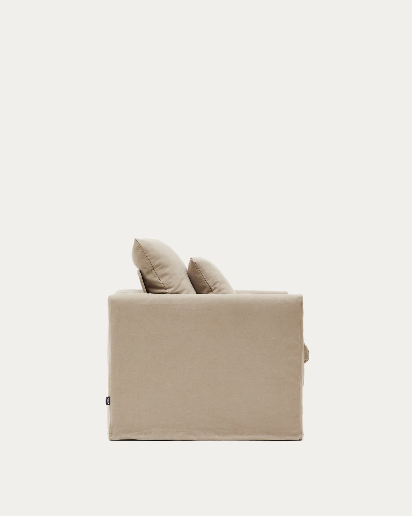Poltrona sfoderabile Nora con cuscino in lino e cotone taupe 92 cm