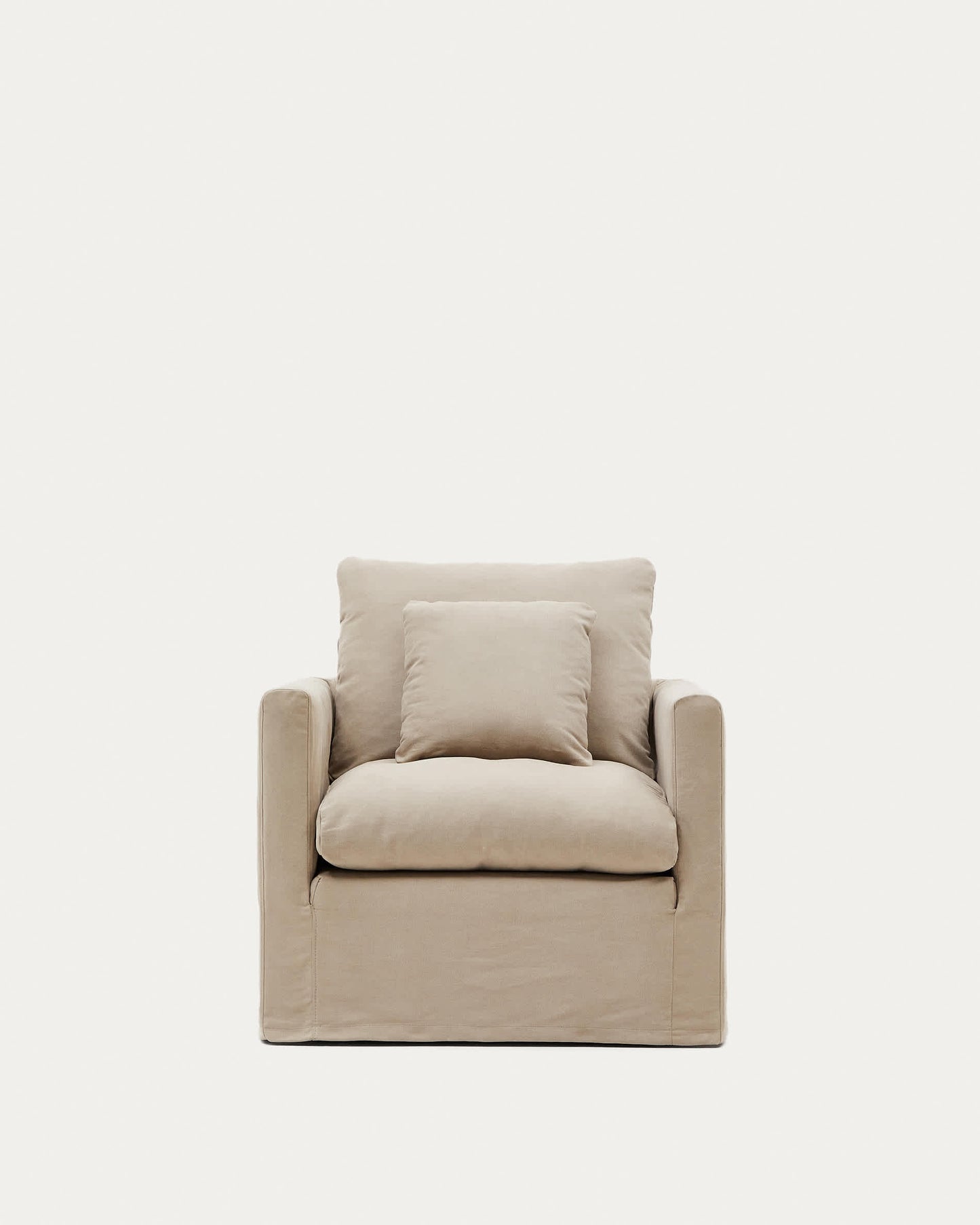 Poltrona sfoderabile Nora con cuscino in lino e cotone taupe 92 cm