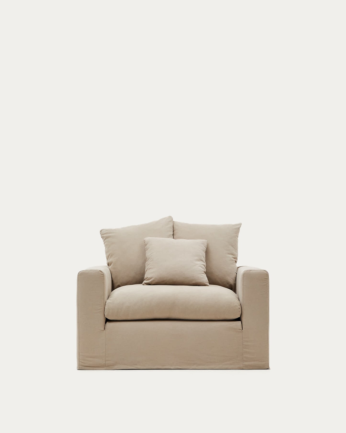 Poltrona sfoderabile Nora con cuscino in lino e cotone taupe 140 cm