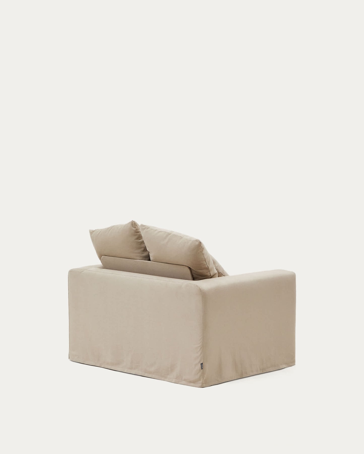 Poltrona sfoderabile Nora con cuscino in lino e cotone taupe 140 cm