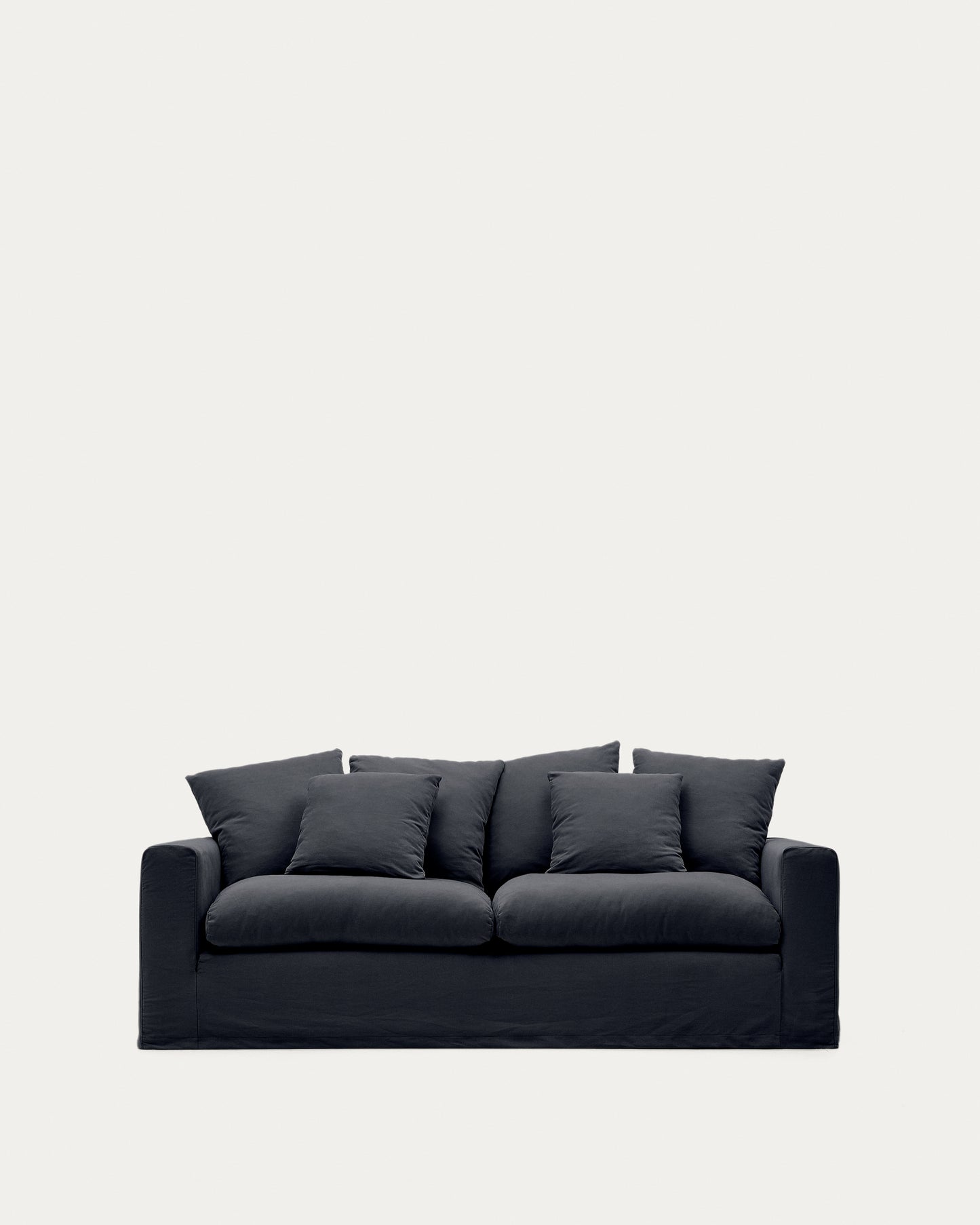 Divano sfoderabile Nora 3 posti con cuscini in lino e cotone grigio antracite 240 cm
