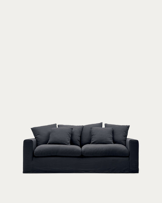 Divano sfoderabile Nora 3 posti con cuscini in lino e cotone grigio antracite 240 cm