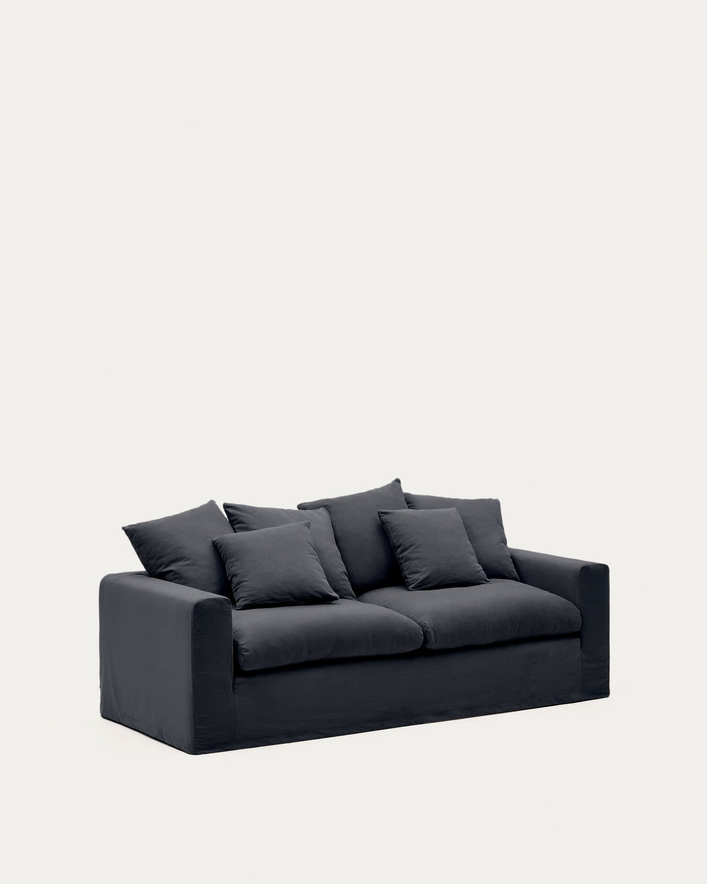 Divano sfoderabile Nora 3 posti con cuscini in lino e cotone grigio antracite 240 cm