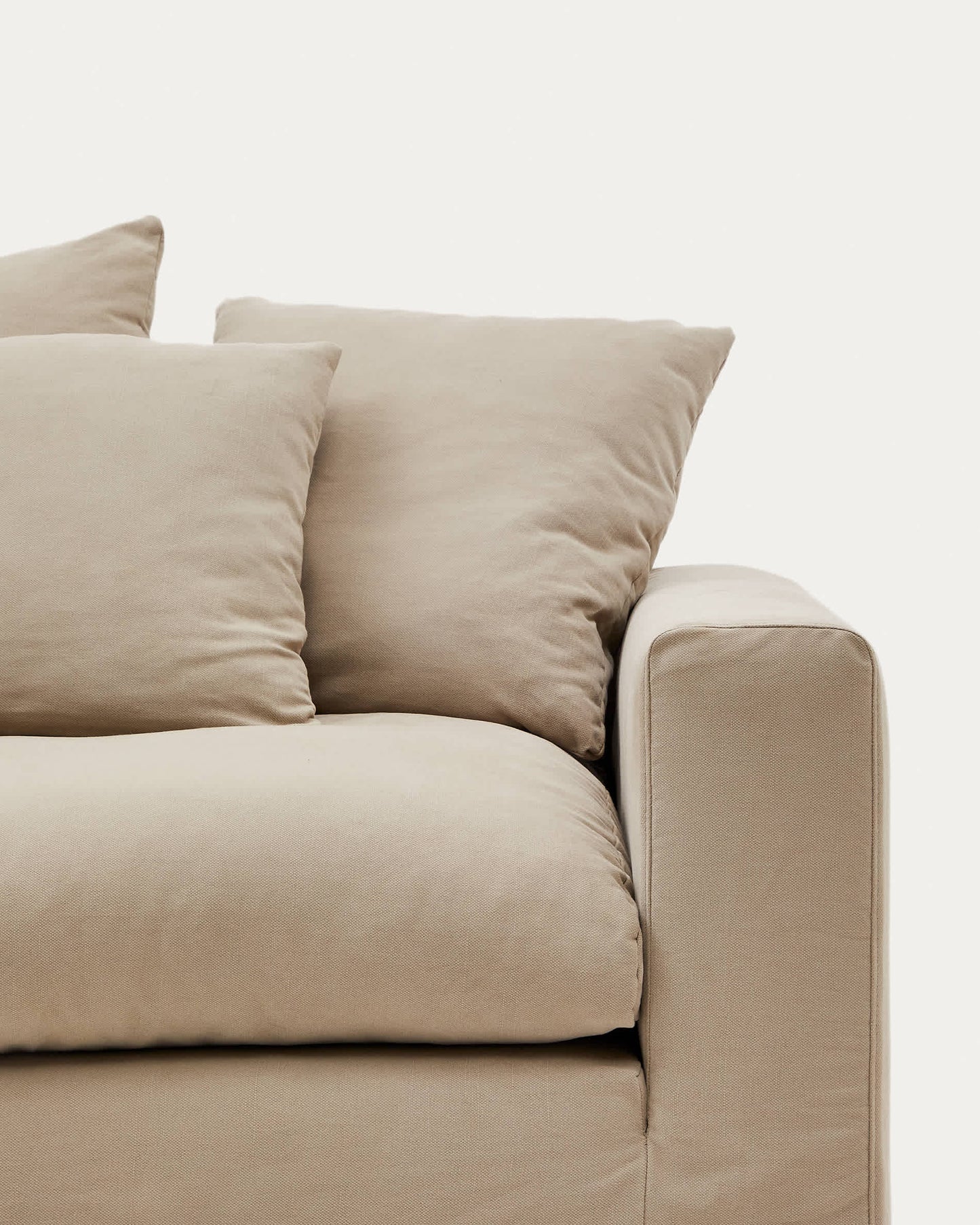 Divano sfoderabile Nora 3 posti con cuscini in lino e cotone taupe 240 cm