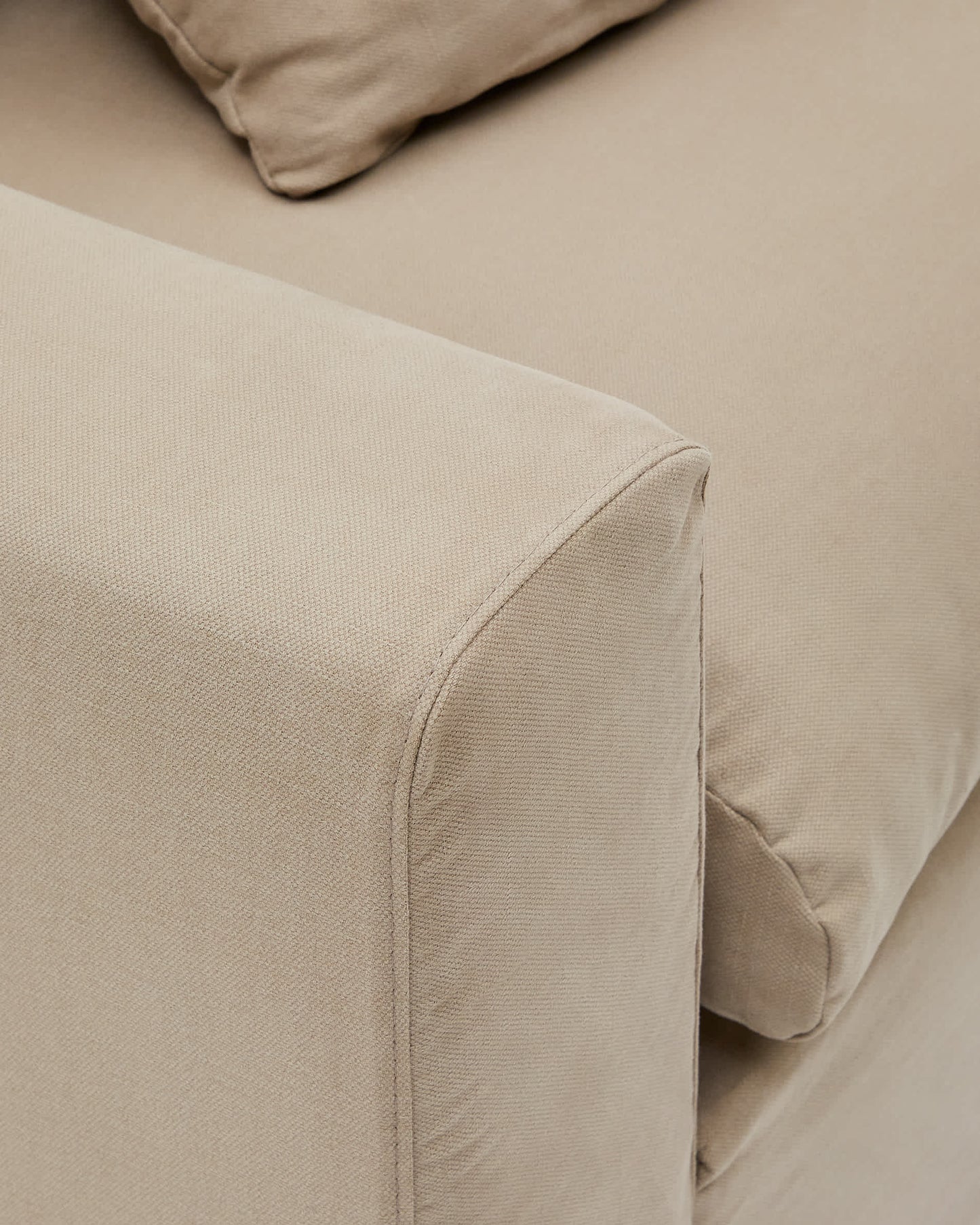 Divano sfoderabile Nora 3 posti con cuscini in lino e cotone taupe 240 cm