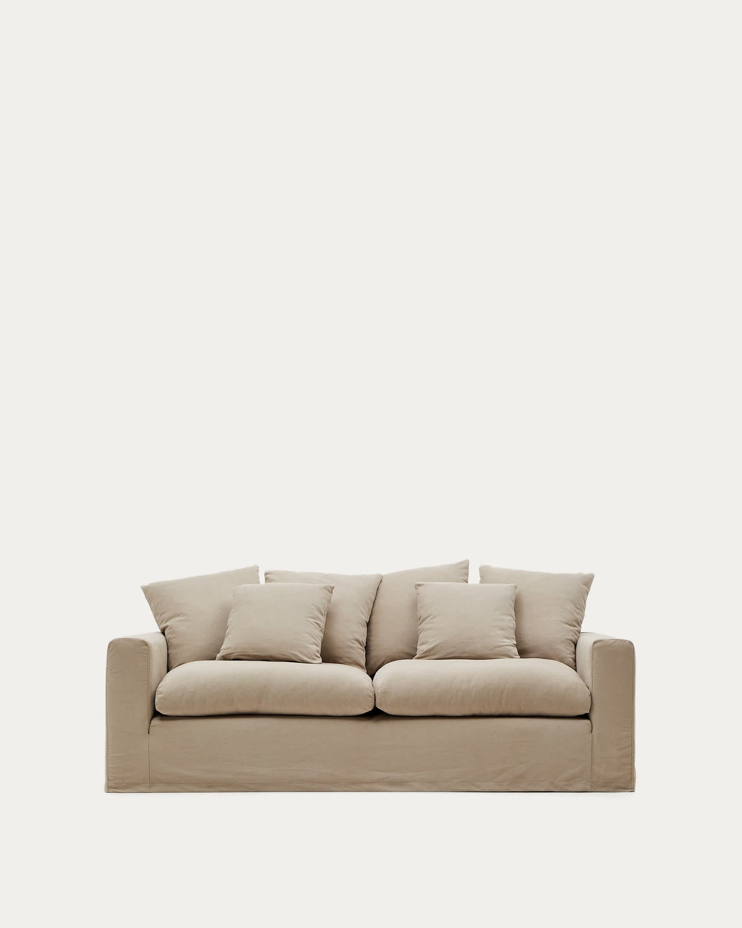 Divano sfoderabile Nora 3 posti con cuscini in lino e cotone taupe 240 cm