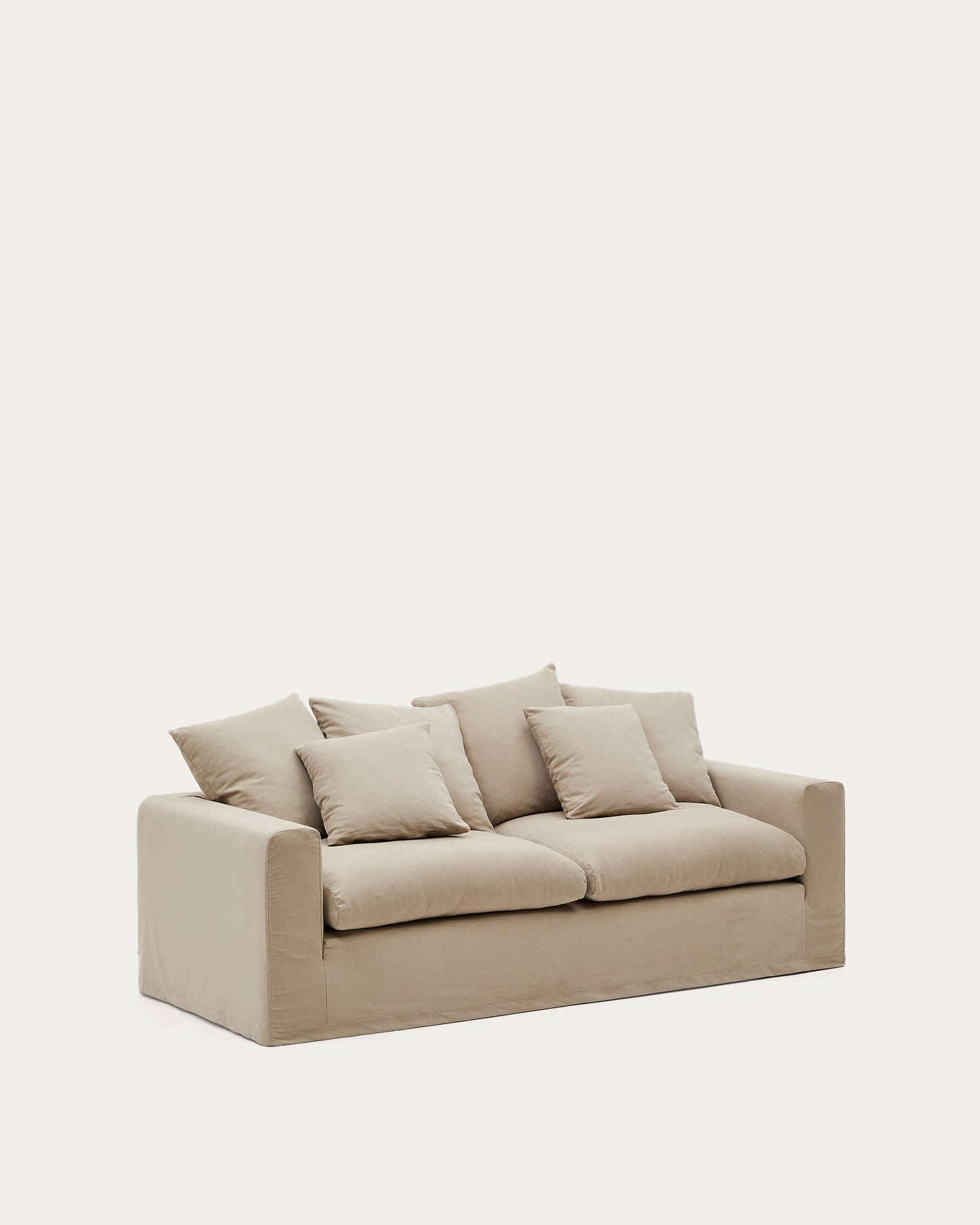 Divano sfoderabile Nora 3 posti con cuscini in lino e cotone taupe 240 cm