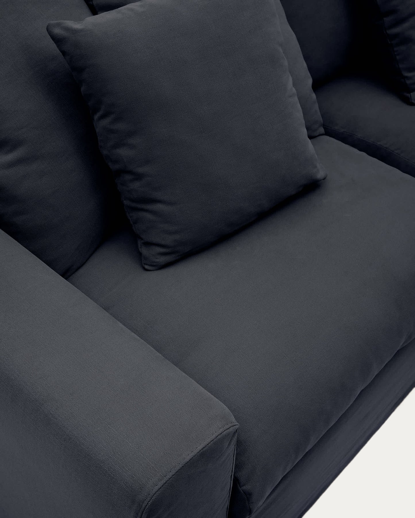 Divano sfoderabile Nora 4 posti con cuscini in lino e cotone grigio antracite 340 cm
