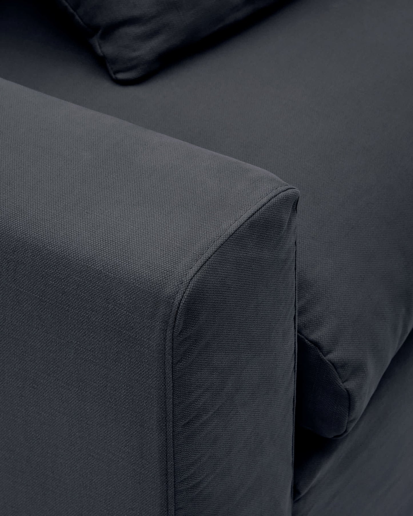 Divano sfoderabile Nora 4 posti con cuscini in lino e cotone grigio antracite 340 cm