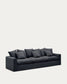 Divano sfoderabile Nora 4 posti con cuscini in lino e cotone grigio antracite 340 cm