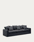 Divano sfoderabile Nora 4 posti con cuscini in lino e cotone grigio antracite 340 cm