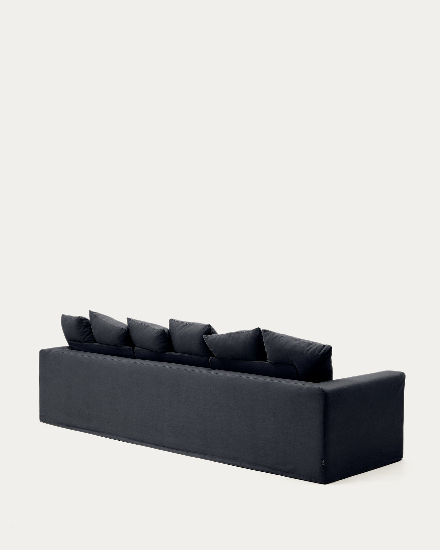 Divano sfoderabile Nora 4 posti con cuscini in lino e cotone grigio antracite 340 cm