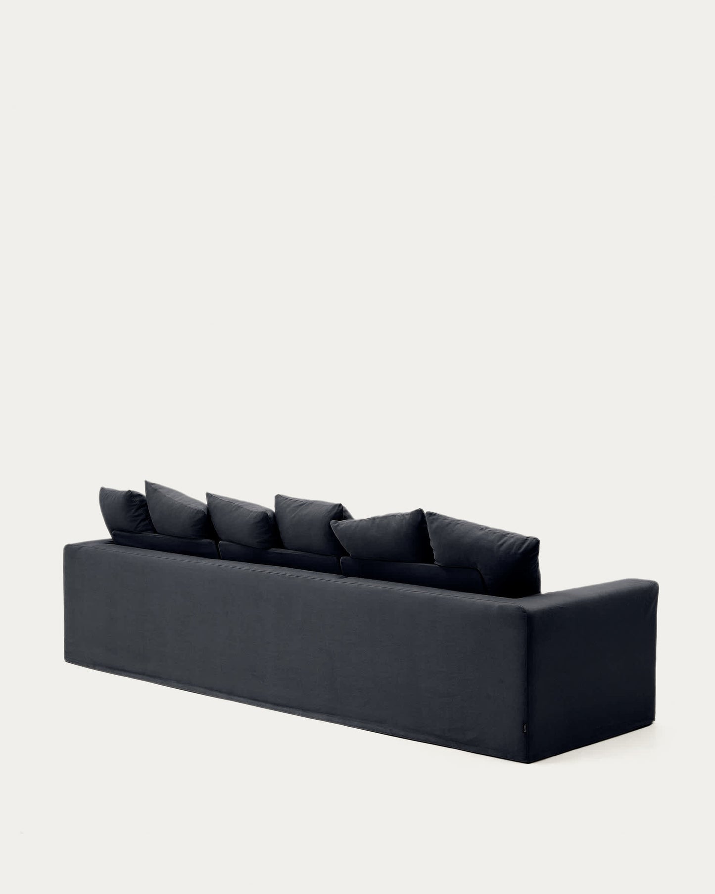 Divano sfoderabile Nora 4 posti con cuscini in lino e cotone grigio antracite 340 cm