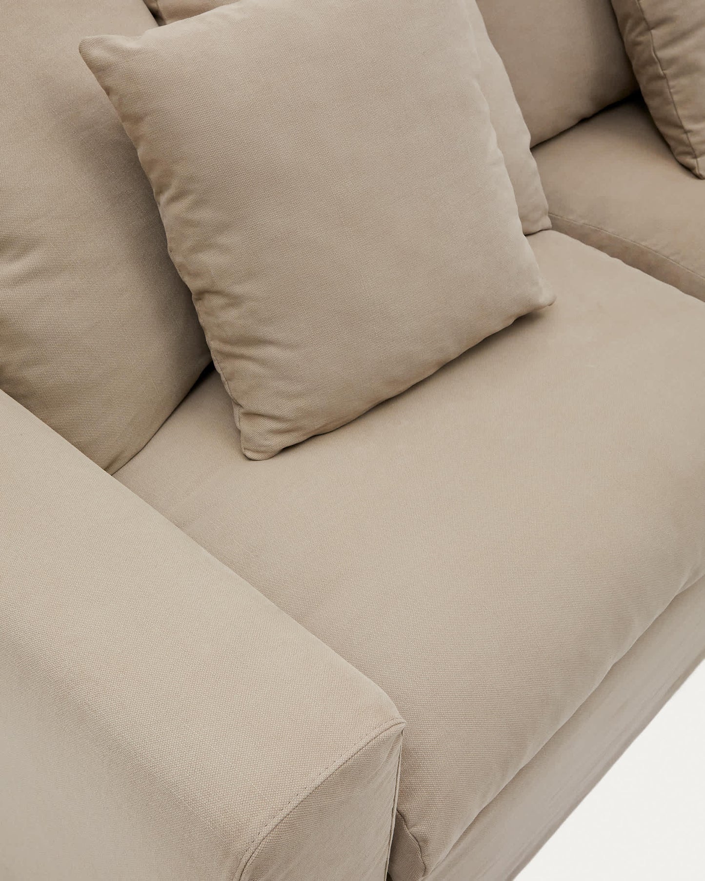 Divano sfoderabile Nora 4 posti con cuscini in lino e cotone taupe 340 cm