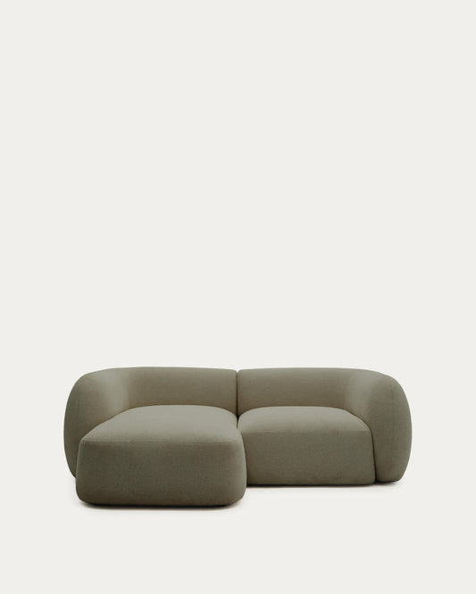 Divano modulare Martina 2 posti in ciniglia con chaise longue sinistra verde 230 cm