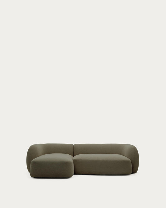Divano modulare Martina 3 posti in ciniglia verde con chaise longue sinistra 287 cm