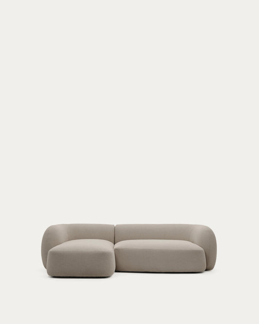 Divano modulare Martina 3 posti in ciniglia color pietra con chaise longue sinistra 287 cm