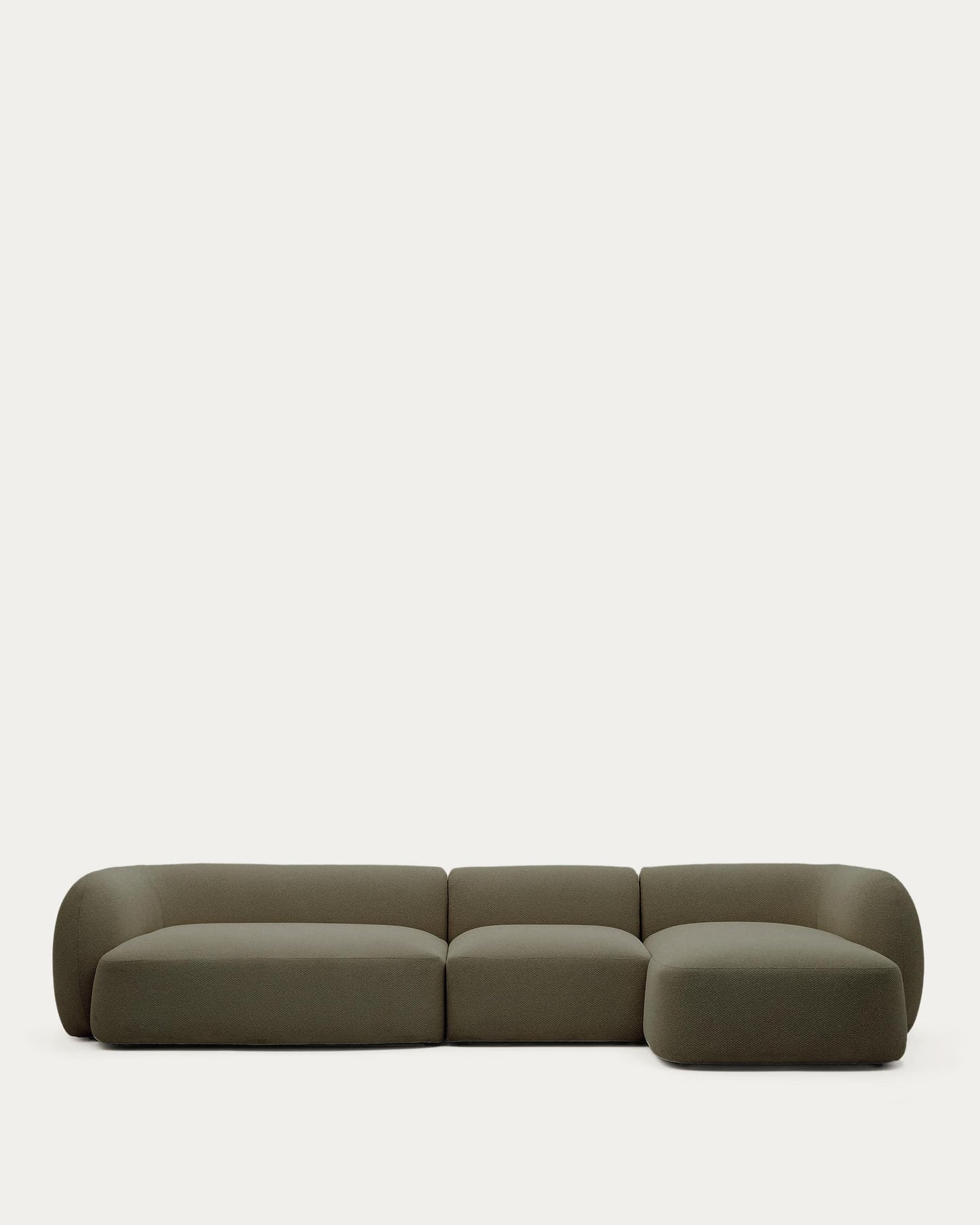 Divano modulare Martina 4 posti in ciniglia con chaise longue destra verde 377 cm