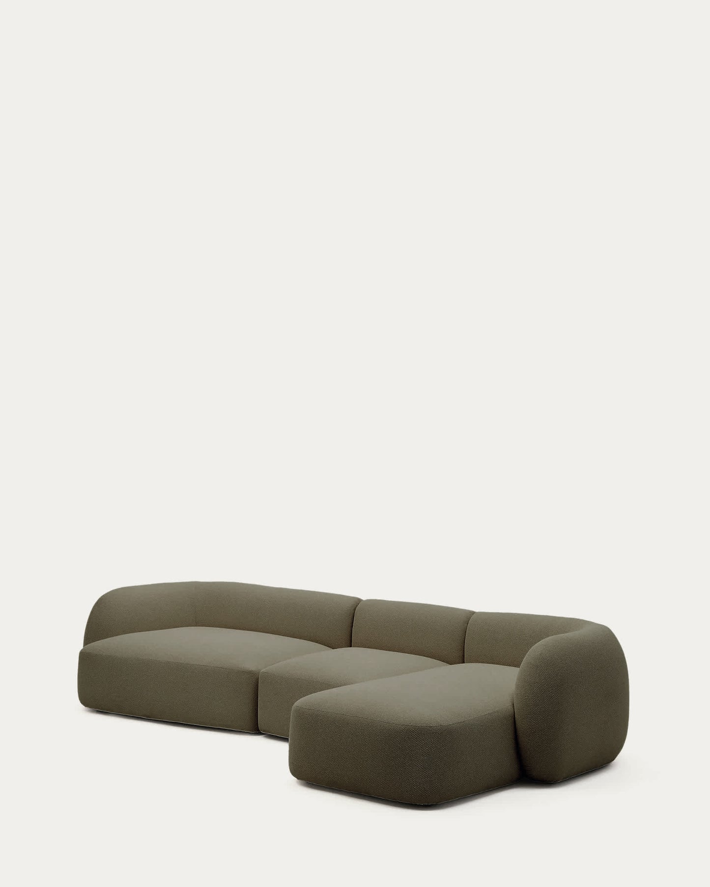 Divano modulare Martina 4 posti in ciniglia con chaise longue destra verde 377 cm