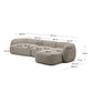Divano modulare Martina a 4 posti in ciniglia con chaise longue destra color pietra 377 cm