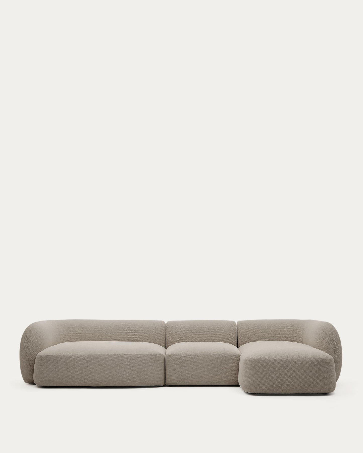 Divano modulare Martina a 4 posti in ciniglia con chaise longue destra color pietra 377 cm