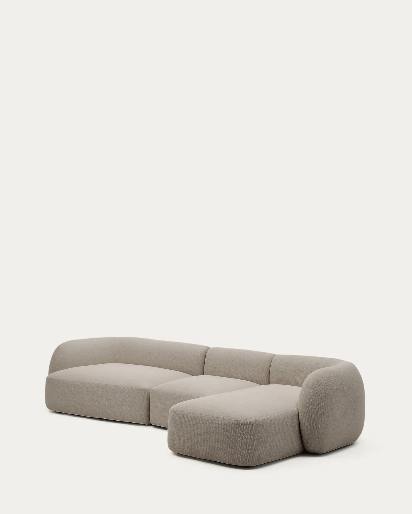 Divano modulare Martina a 4 posti in ciniglia con chaise longue destra color pietra 377 cm