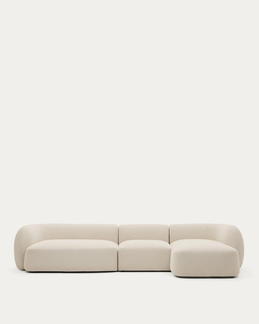 Divano modulare Martina 4 posti con chaise longue a destra ciniglia écru 377 cm