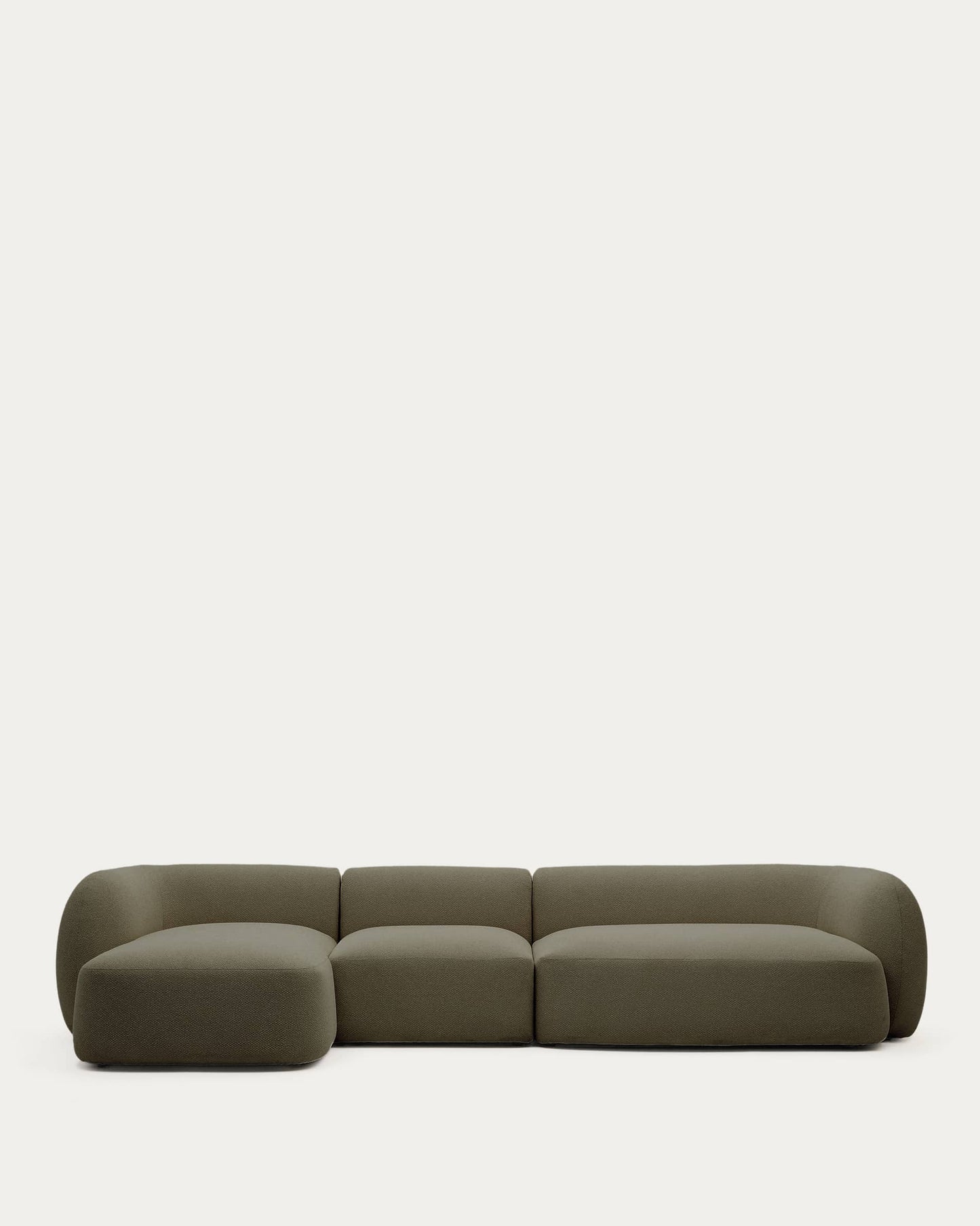 Divano modulare Martina 4 posti in ciniglia con chaise longue sinistra verde 377 cm