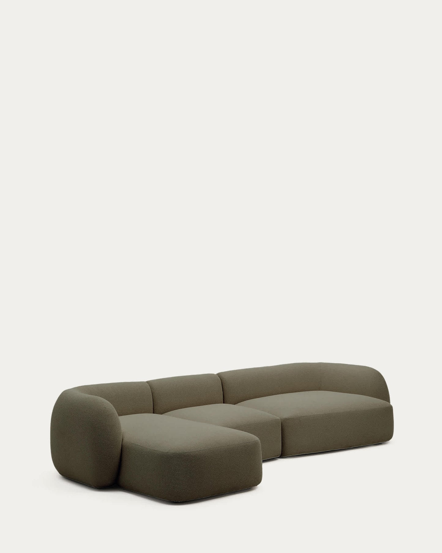 Divano modulare Martina 4 posti in ciniglia con chaise longue sinistra verde 377 cm