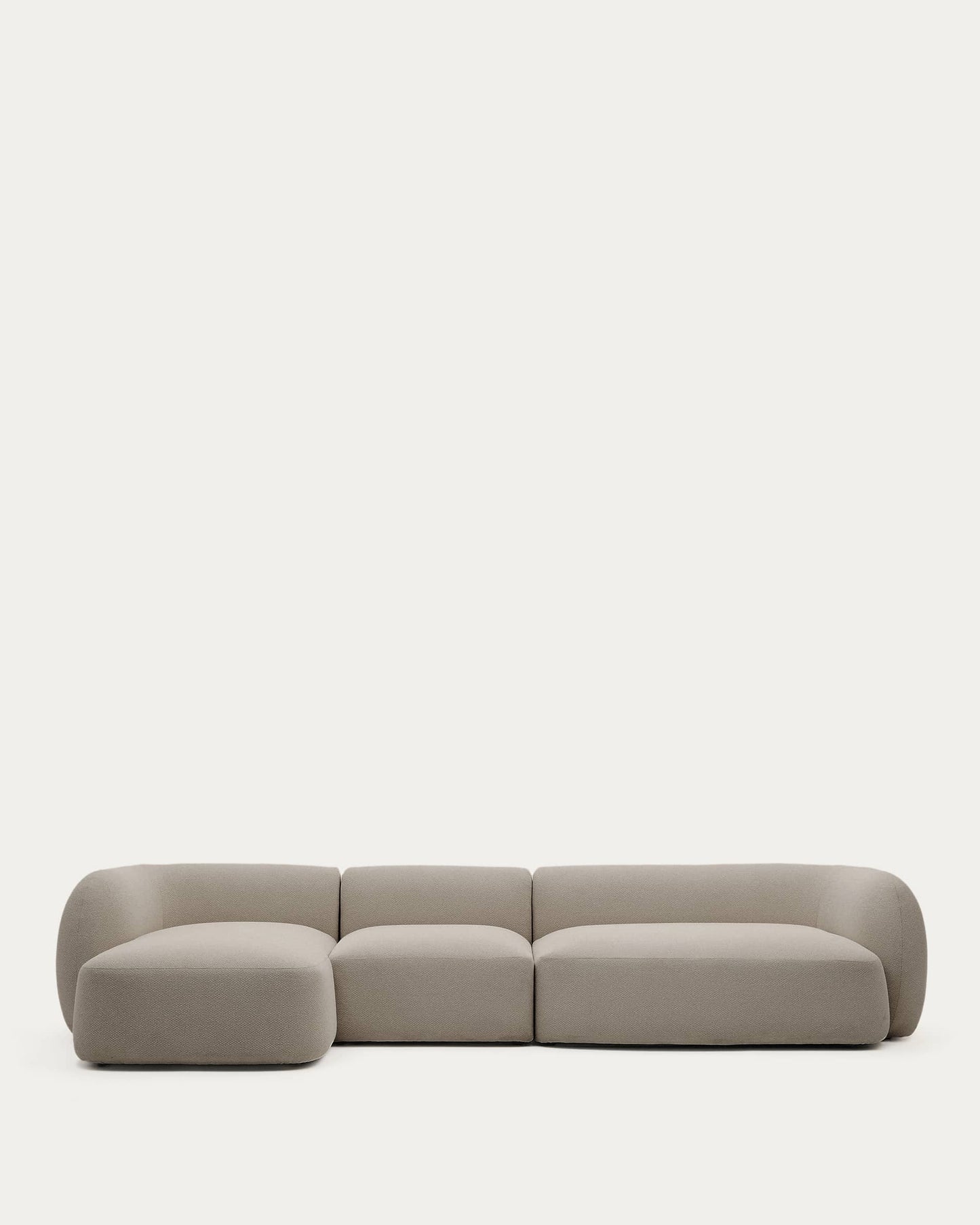 Divano modulare Martina a 4 posti in ciniglia con chaise longue sinistra color pietra 377 cm
