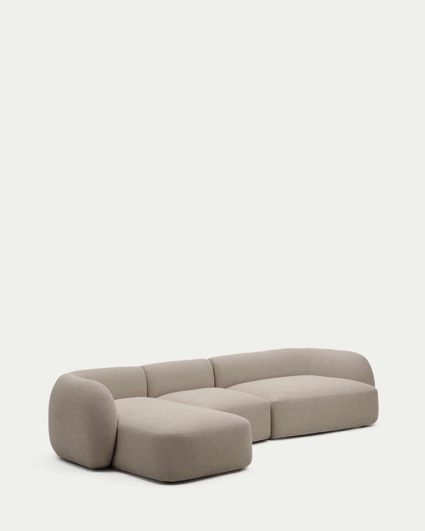 Divano modulare Martina a 4 posti in ciniglia con chaise longue sinistra color pietra 377 cm