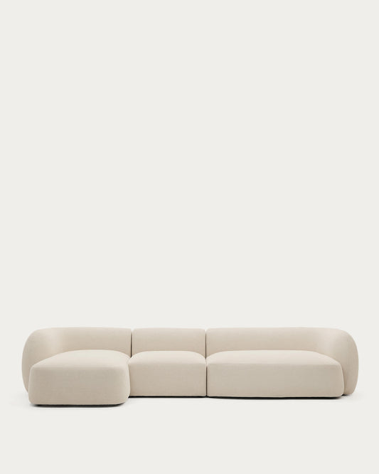 Divano modulare Martina 4 posti con chaise longue a sinistra ciniglia écru 377 cm
