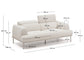 Divano Aurum 2 posti in ciniglia écru con testiera reclinabile e base in metallo beige opaco 214 cm