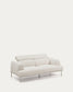 Divano Aurum 2 posti in ciniglia écru con testiera reclinabile e base in metallo beige opaco 214 cm