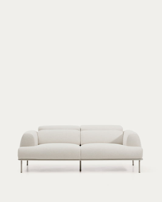 Divano Aurum a 3 posti con poggiatesta reclinabile e base in metallo beige opaco 234 cm