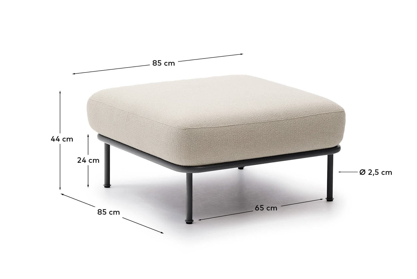 Pouf Aurum écru in metallo grigio opaco 85 x 85 cm