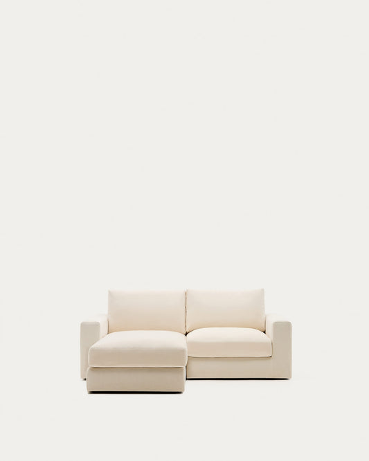 Divano modulare sfoderabile Alea 3 posti in ciniglia chaise longue sinistra écru 220 cm