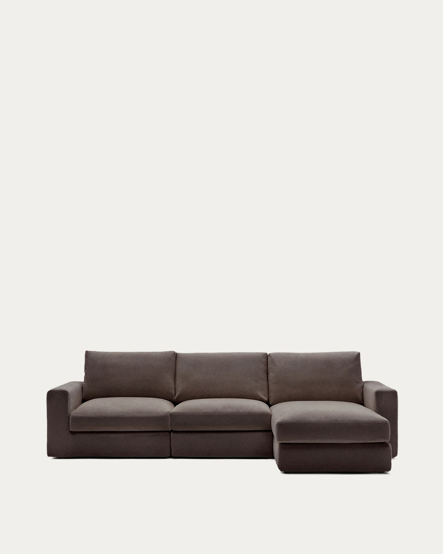 Divano modulare Alea 4 posti sfoderabile in ciniglia chaise longue destra marrone scuro 310 cm