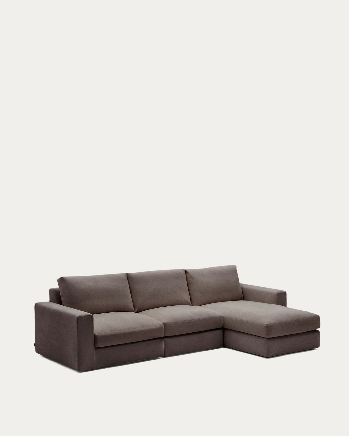 Divano modulare Alea 4 posti sfoderabile in ciniglia chaise longue destra marrone scuro 310 cm