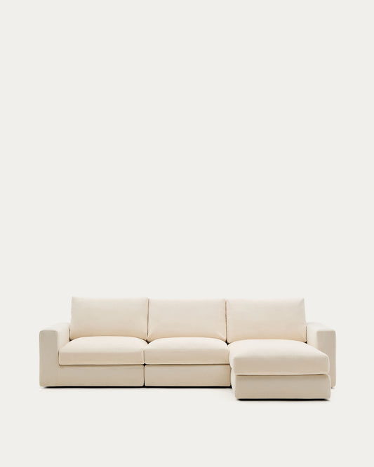 Divano modulare Alea 4 posti sfoderabile in ciniglia chaise longue destra écru 310 cm