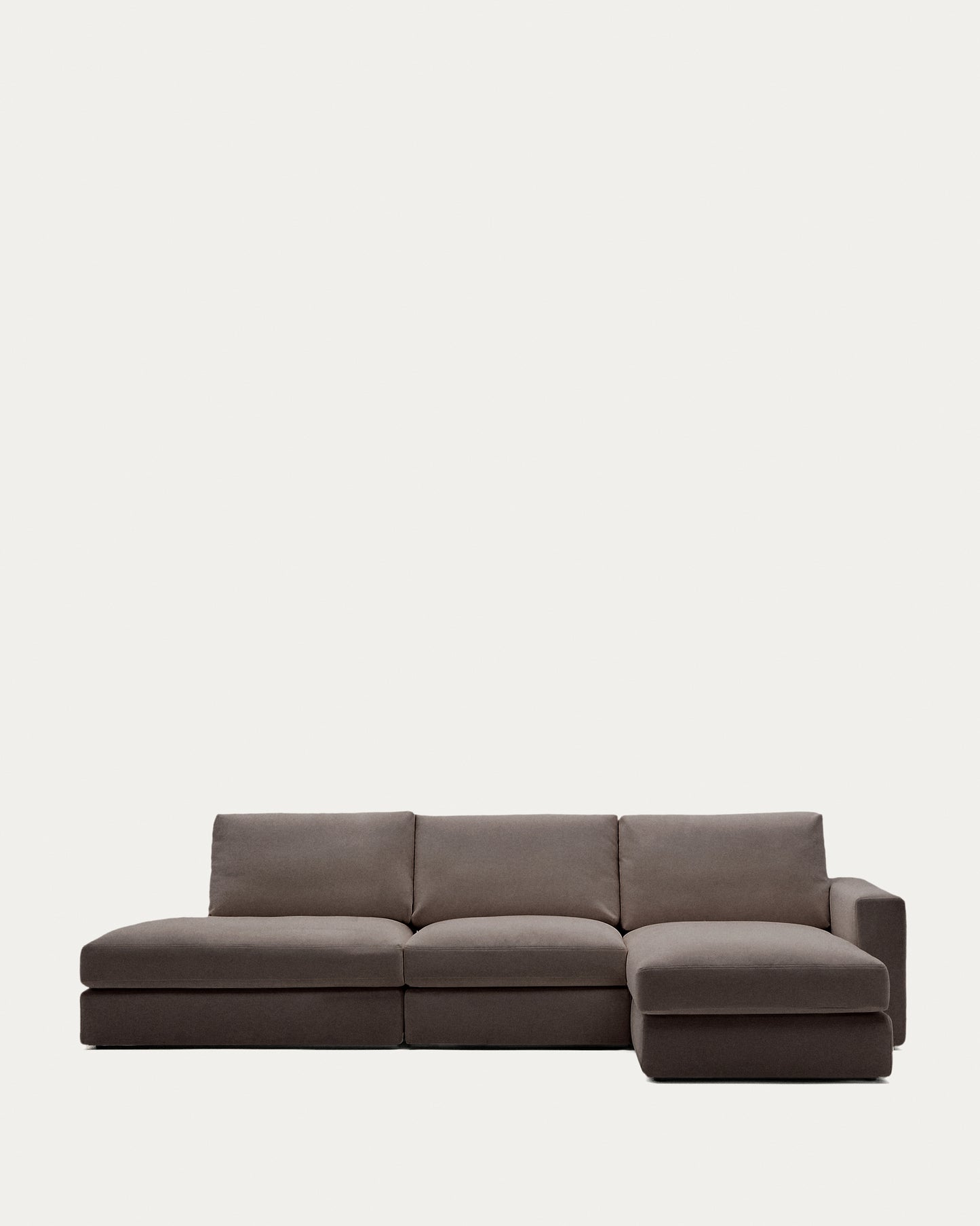 Divano modulare Alea 5 posti sfoderabile in ciniglia marrone scuro con chaise longue destra 340 cm