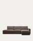 Divano modulare Alea 5 posti sfoderabile in ciniglia marrone scuro con chaise longue destra 340 cm
