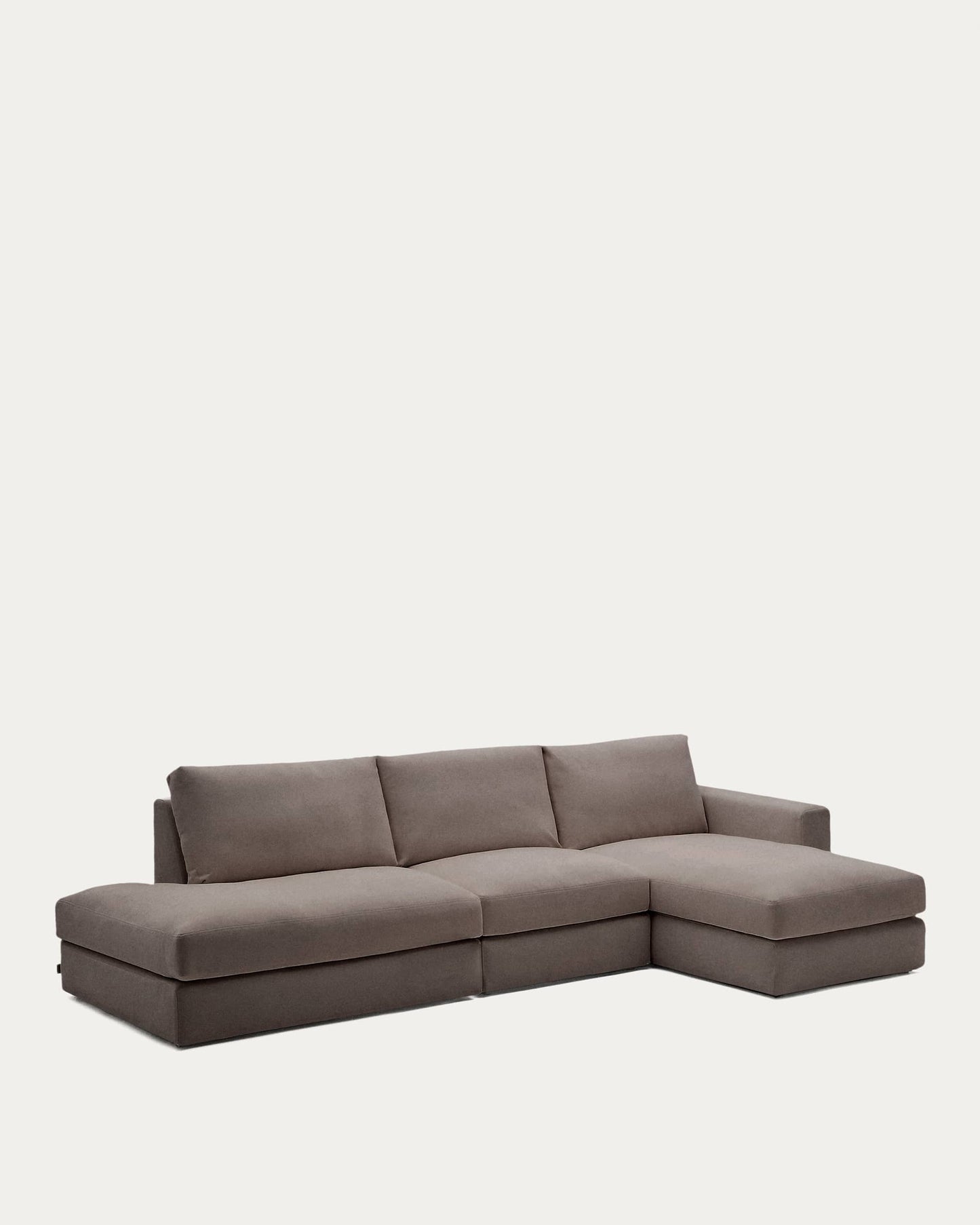Divano modulare Alea 5 posti sfoderabile in ciniglia marrone scuro con chaise longue destra 340 cm