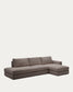 Divano modulare Alea 5 posti sfoderabile in ciniglia marrone scuro con chaise longue destra 340 cm