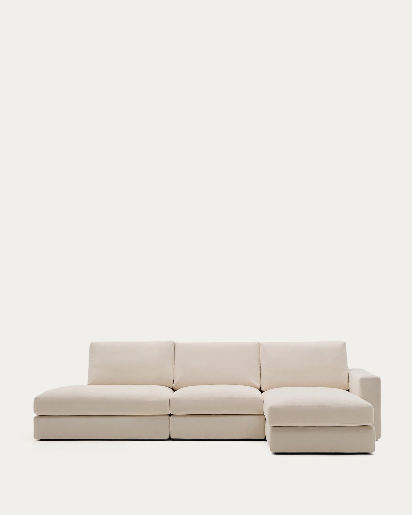 Divano modulare Alea 5 posti sfoderabile in ciniglia chaise longue destra beige 340 cm
