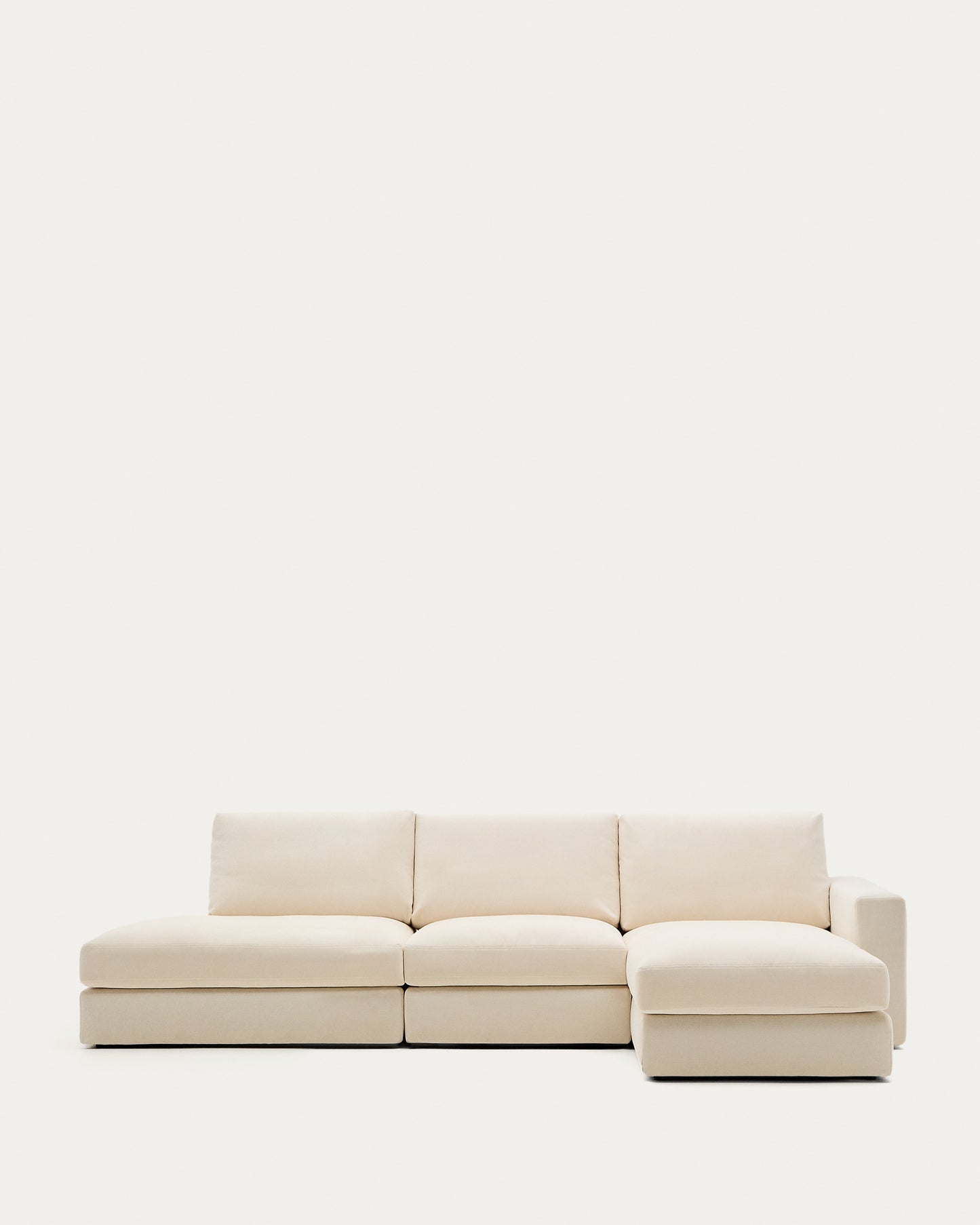 Divano modulare Alea 5 posti sfoderabile in ciniglia chaise longue destra écru 340 cm